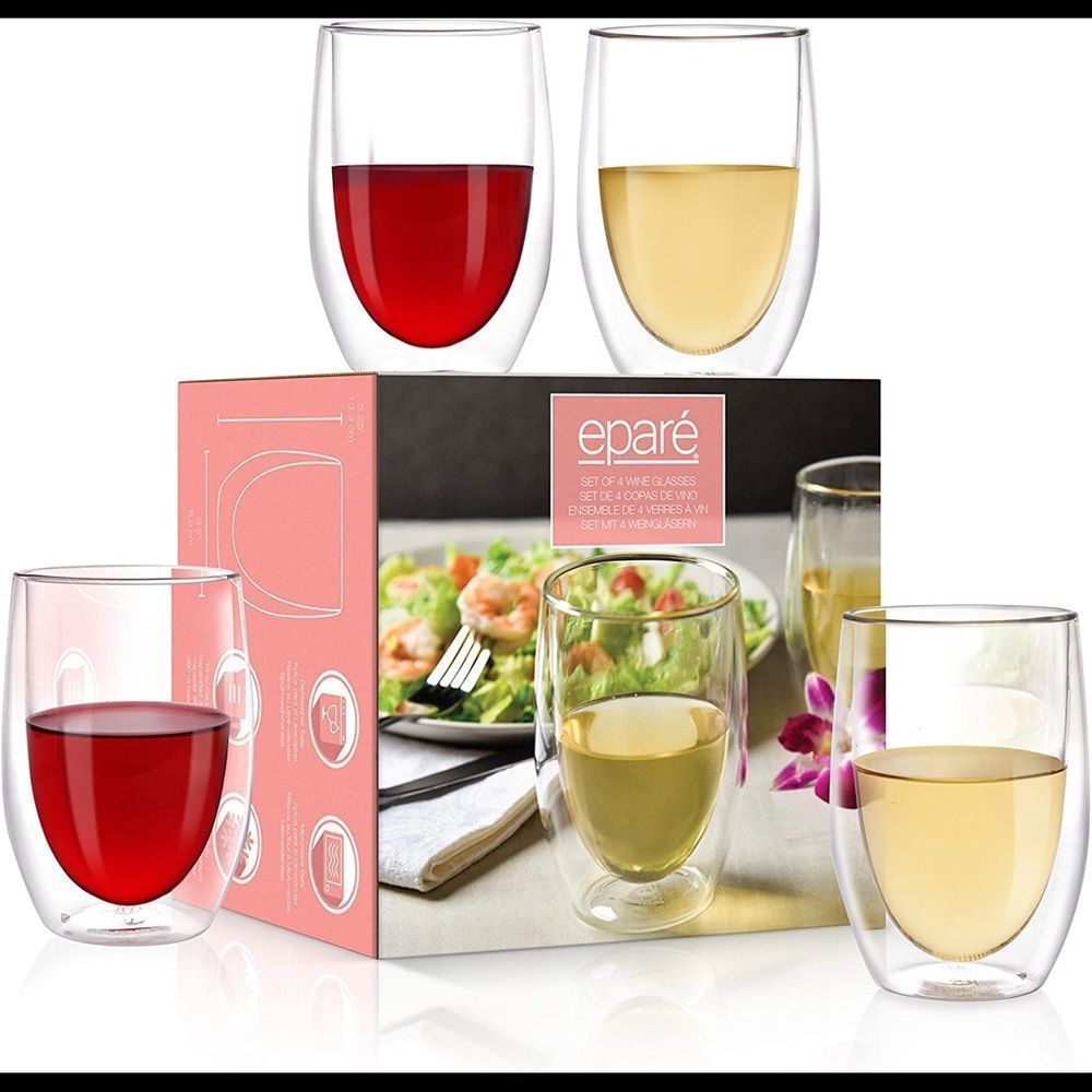 Eparé Wine Glasses Double-Walled Stemless Glassware 
– 13oz Set of 4